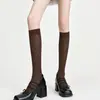 Calcetines de pantorrilla para mujer con patrón de rombos, Calcetines largos calados, Calcetines grises de estilo coreano simples hasta la mitad de la pierna, Calcetines holgados, Calcetines de algodón puro para mujer, Sin costuras
