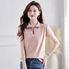 Camiseta de Manga Curta Feminina Verão Gola Alta Nova Blusa Casual Curta Moda Preto Verde Rosa Vinho Tinto
