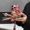 Funda dorada para teléfono con patrón de cuero de poni de Año Nuevo con cordón para Apple 17/16/15 Pro Max, Vivo y Huawei
