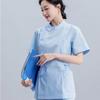Ropa de Enfermera Hospital Salón de Belleza Traje de Enfermera Ropa de Trabajo Traje con Peto Parcial Azul Verano Manga Corta Pantalones Ropa de Enfermera