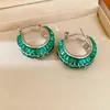Aretes Redondos Geométricos de Aguja Plateada con Diamantes, Únicos y Elegantes, Aretes de Estilo Nicho, Sensación de Lujo Ligero y Gama Alta, Aretes al por Mayor