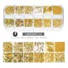Accesorios para Uñas Tachuelas Metálicas Huecas Estilo Japonés Rhinestones de Colores con Base Plana Caja de Tiras Largas Set Mixto para Uñas Set Completo