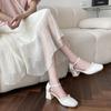 Sapatos Mary Jane Franceses Estilo Chinês Pérola 2025 para Mulheres, Novos Saltos Altos Estilo Nacional, Sapatos de Salto Único Versáteis, Sapatos Cheongsam, Sapatos Hanfu de Verão