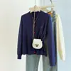 Foto Real de Suéter Cardigan de Tricô com Fio Cardado de Tamanho Grande para Outono e Inverno para Usar por Dentro ou por Fora com Botões de Coração Bordados para Mulheres