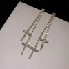 Pendientes Largos con Borlas en Forma de Cruz de Gama Alta DINGKA para Mujer, Lujosos y Brillantes con Incrustaciones de Cristal, Pendientes Versátiles de Cobre