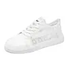 Zapatos Blancos de Verano Transpirables Super Ligeros con Punta Ancha, Calados para Mujer, Zapatos de Encaje y Malla, Planos de Moda, Antideslizantes, Casuales, Tipo Tenis para Mujer