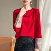 Camisa de cuello alto estilo cheongsam de estilo chino para mujer, camisa ligera de estilo maduro con diseño de hebilla de jacquard, camisa de traje Tang superior e inferior