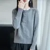 Cárdigan de punto 100% algodón estilo minimalista transfronterizo para mujer, chaqueta suéter de manga larga con cuello redondo, top entallador, prenda de abrigo 100% algodón