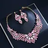 Conjunto de Dos Piezas de Collar y Pendientes de Flor de Hoja Rosa Europea y Americana Retro Lujo Exagerado Conjunto de Joyería Nupcial de Boda para Mujeres