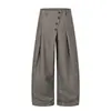 Pantalones de Pana para Hombre con Botones Diagonales Estilo Old Money, Pantalones Anchos Plisados Casuales Streetwear con un Aspecto Elegante y Caído