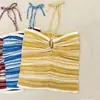 Top Tubo Listrado Colorido de Lã com Design de Colete Interno Senso de Design Pequeno Popular Celebridade da Internet ins Moda Roupa Externa Alça Feminina Verão