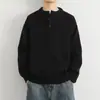 Suéter estilo henley americano para outono e inverno para homens, malha casual retrô americana estilo preguiçoso, suéter liso masculino