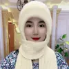 Gorro y Bufanda de Otoño e Invierno Todo en Uno Nuevo Terciopelo de Ardilla Gorro de Nieve Más Lana Felpa Gorro de Punto para Mujer Protección de Orejas Venta al por Mayor