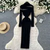 Elegante y sofisticado vestido de punto de cuello alto para mujer, colección de otoño, corte ajustado, favorecedor y perfecto para el trabajo, vestido largo, nuevo estilo 2026