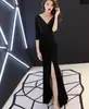 Vestido de Noite Elegante de Veludo Estilo Novo Primavera 2026, Vestido Longo Justo ao Corpo, Vestido Slimming de Manga Longa com Ajuste na Cintura para Mulheres 888