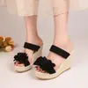 Sandalias de Plataforma Gruesa Florales de Verano 2026 para Mujer, Estilo Europeo y Americano, Chanclas Casuales para Exteriores con Tacón de Cuña