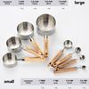 Acero Inoxidable 304 Juego de Tazas y Cucharas Medidoras Taza Medidora con Mango de Madera Juego de 4 Piezas de Cucharas Medidoras con Escala Taza Medidora Cuchara Medidora Dorada Juego de 8 Piezas