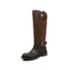 Botas de caballero de moda estilo coreano, 4 cm, dulces y geniales, modelo nuevo otoño e invierno 2026, punta redonda, tacón grueso, hebilla de cinturón, botas largas hasta la rodilla