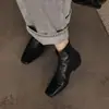 Botines retro de piel genuina estilo francés, adecuados para otoño e invierno, versátiles para ir al trabajo, con tacón grueso y punta cuadrada, botas negras para mujer para exportación transfronteriza