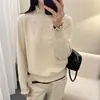 Suéter com gola semimanga franzida e bordado floral para mulheres, novo estilo outono e inverno 2026, top de malha com design solto