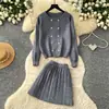 Conjunto de Dos Piezas de Punto Estilo Pequeño Chanel y Falda Midi para Mujer, Versátil para el Commute de Otoño, Conjunto que Reduce la Edad