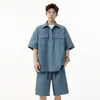 Traje de Camisa de Manga Corta Seersucker para Trabajar para Hombre, Traje de Shorts Deportivos Casuales de Verano, Chaqueta Polo Holgada de Secado Rápido