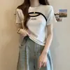 Camiseta de Manga Corta Hueca para Mujer, Nuevo Estilo Verano 2026, Tallas Grandes, Adelgazante, Estampado de Letras, Top Único