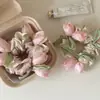 Goma para el Cabello Estilo Jardín de Capullo de Tulipán de Primavera, Pétalos Rosas, Cuerda para el Cabello Estilo Francés Dulce y Suave, Accesorio para el Cabello para Mujeres