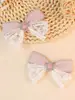 Acessório de Cabelo Feminino Elegante Amazon, Grampo Doce com Diamante Estrela de Cinco Pontas e Laço de Renda Dupla Camada Transfronteiriço Europeu e Americano para Crianças