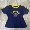 Top Azul de Manga Corta Ajustado Estilo Europeo y Americano con Letras Y2K Verano para Mujer Crop Top Sexy Streetwear