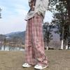 Calça Plaid Wide-Leg Escovada Retrô 2024 para Homens na Primavera e Outono, Preguiçosa, Casual, Slim, Perna Reta, Comprimento Total, Tendência
