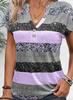 Europeo y Americano Transfronterizo 2025 Verano Nuevo Amazon Elegante Elegante Cuello en V Manga Corta Combinación de Colores Versátil Camiseta Tops para Mujer