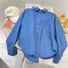 Camisa feminina azul klein de manga comprida Outono Novo estilo solta design branco senso de temperamento casual coreano camisa