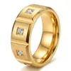 Anillo Cuadrado de Acero Inoxidable con Incrustaciones de Diamantes, Acabado Mate Cepillado, 8 mm, Anillo Creativo, Joyería para Venta al por Mayor, Nuevo Producto de Amazon Transfronterizo