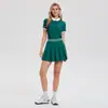 Conjunto esportivo de tênis com camisa polo Feixian para mulheres, saia plissada de cintura alta de manga curta para verão, conjunto esportivo de golfe anti-exposição