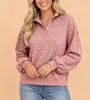 Suministro directo de fábrica 2026 sudadera para mujer con estampado de lunares estilo europeo y americano, otoño, corte holgado, cuello Henley, botones, media tapeta, estilo mujer