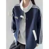 Chaqueta de tres rayas con cuello alto para hombre y mujer, de primavera y otoño, moderna, holgada, estilo universitario, chaqueta de béisbol, sudadera con capucha deportiva casual, prenda de abrigo