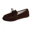 2026 Novos Mocassins Retrô Foscos Femininos Outono Inverno Plus Veludo Quente Laço Slip-On de Um Passo Sapatos Rasteiros Tipo Feijão Femininos