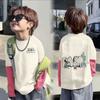 Nova Roupa Base Estilo Duas Peças Falsas para Crianças Primavera e Outono 2025 Meninos e Meninas Algodão Puro Patchwork Cor Blocada Moda Elegante Camiseta Gola Redonda