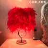 Lámpara de mesa con plumas de celebridades de Internet, lámpara decorativa de estilo nórdico para sala de estar, lámpara de noche para niña, lámpara de noche creativa.