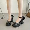 Zapatos Mary Jane para Mujer Primavera y Otoño Nuevos Tacones Altos Zapatos Franceses Gruesos de Documental Suela Gruesa Zapatos de Cuero