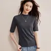 Camiseta de mujer de cuello semi-alto, manga tres cuartos, corte ajustado, nuevo estilo primavera y otoño 2026, capa interior adelgazante, top de manga media con cuello alto