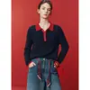 Suéter tejido chic y elegante con bloques de color y cuello de polo de manga larga, suéter de punto trenzado de moda invierno 2026, top suave y moderno