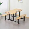 Mesa y Sillas de Comedor para Personal de Fábrica Escolar y Comedores de Supermercado Juego Integrado de Mesa y Sillas de Acero Inoxidable para 4, 6, 8 Personas