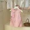 TIMO Vestido Falda a Cuadros Rosa Blanco con Lazo de Verano Nuevo para Niñas Estilista de Bebé Estilo Coreano Moda Infantil