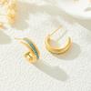 Exquisitos Pendientes Retro Dorados con Turquesa Azul, Pendientes de Alto Nivel Cepillados con Circonita Microincrustada Llamativos, Pendientes Versátiles para el Día a Día