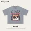 Street Madness Estilo Oscuro High Street Americano Holgada Retro Desgastada Manga Corta Marca de Moda Camiseta con Estampado de Copos de Nieve