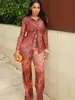 Conjunto Sexy de Dos Piezas de Malla Transparente con Estampado de Leopardo, Estilo Nuevo Europeo y Americano 2025, Conjunto de Cárdigan de Manga Larga + Pantalones de Pierna Ancha de Cintura Alta para Mujer