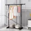 Tendedero de Ropa para Interiores, Tendedero de Doble Barra de Pie, Tendedero para Balcón del Hogar, Poste Secador de Ropa de Barra Única, Perchero para Ropa de Dormitorio