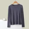 Camiseta Básica de Manga Longa com Gola Redonda para Primavera Feminina, Cor Sólida, Solta, Emagrecimento, Camada Base, Fina, Pode Ser Usada como Blusa Externa